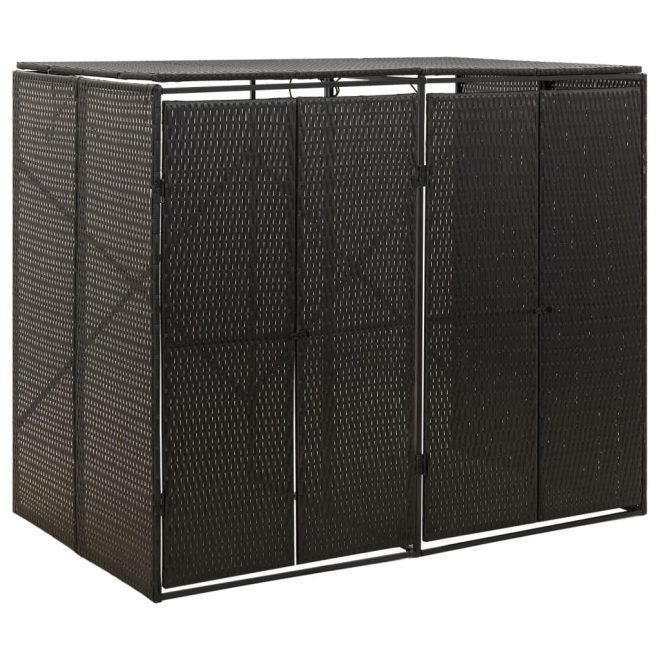 Double Wheelie Bin Shed 140x80x117 cm Poly Rattan – Black