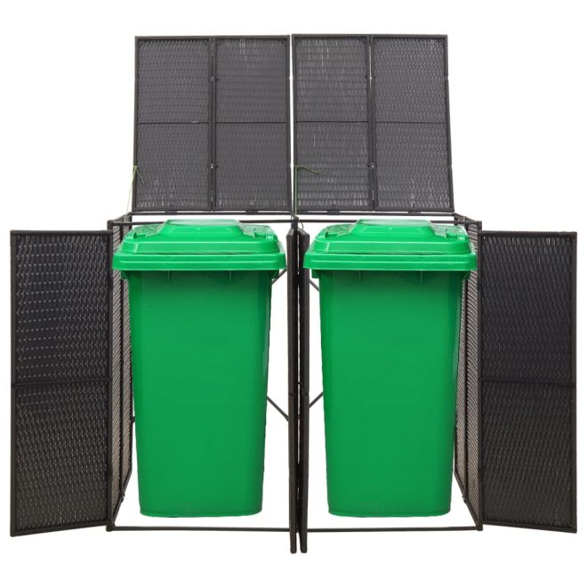 Double Wheelie Bin Shed 140x80x117 cm Poly Rattan – Black