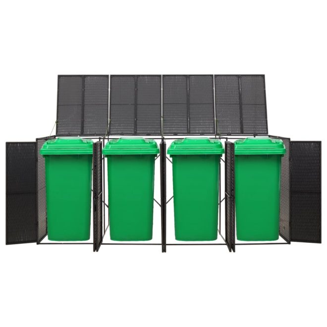 Quadruple Wheelie Bin Shed 274x80x117 cm Poly Rattan – Black