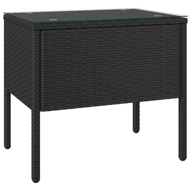 Side Table 53x37x48 cm Poly Rattan and Tempered Glass – Black