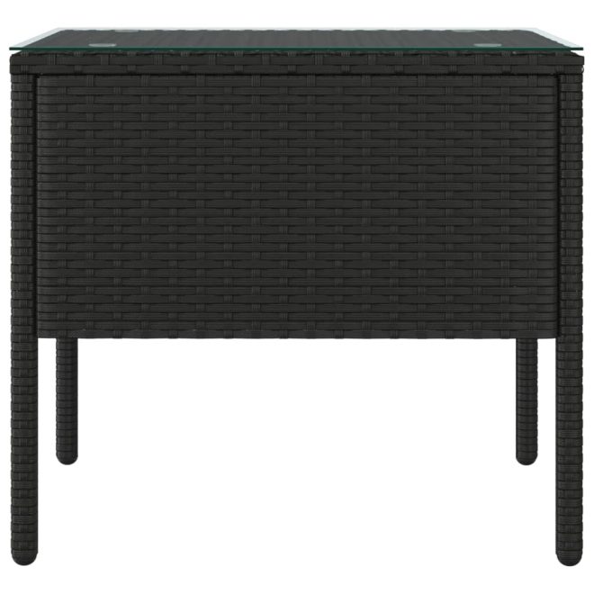 Side Table 53x37x48 cm Poly Rattan and Tempered Glass – Black