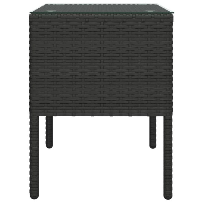 Side Table 53x37x48 cm Poly Rattan and Tempered Glass – Black