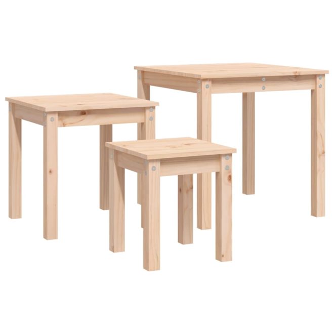 Nesting Tables 3 pcs Solid Wood Pine – Brown