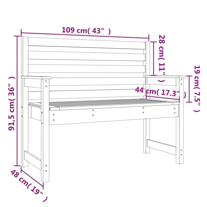 Garden Bench Solid Wood Pine – 109x48x91.5 cm, Natural