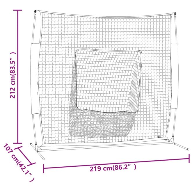 Portable Baseball Net Red and Black 219x107x212 cm Steel and Polyester