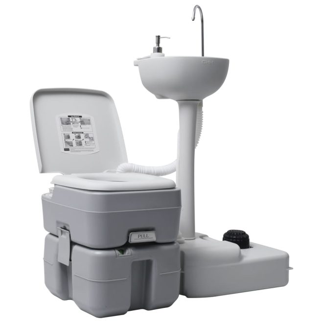 Portable Camping Toilet and Handwash Stand Set with Water Tank