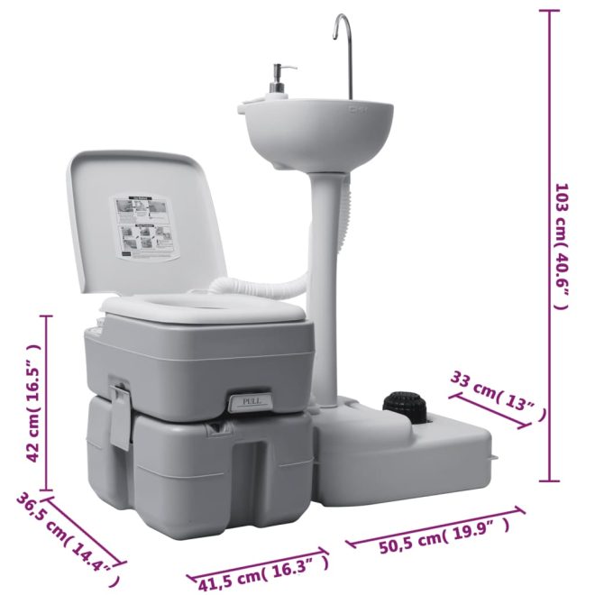 Portable Camping Toilet and Handwash Stand Set with Water Tank