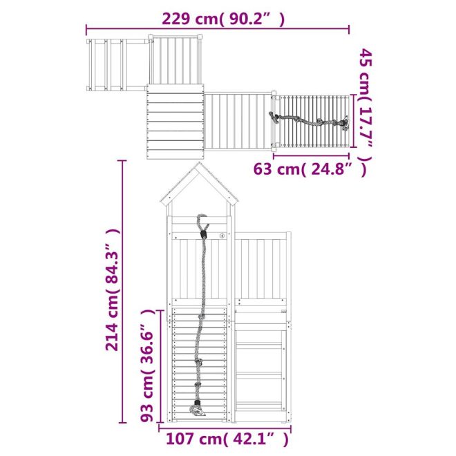 Playhouse with Climbing Wall Solid Wood – Solid Pinewood