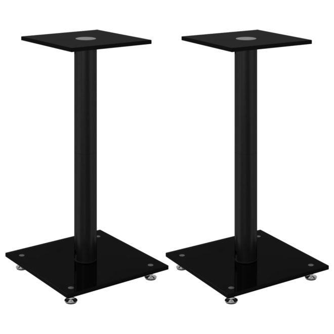 Speaker Stands 2 pcs Tempered Glass 1 Pillar Design – Black