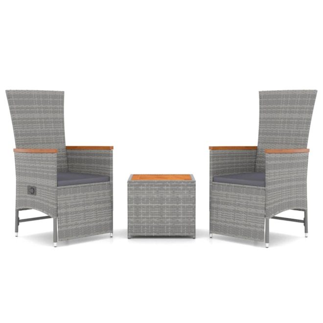 3 Piece Garden Lounge Set Grey Poly Rattan&Solid Wood Acacia