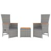 3 Piece Garden Lounge Set Grey Poly Rattan&Solid Wood Acacia