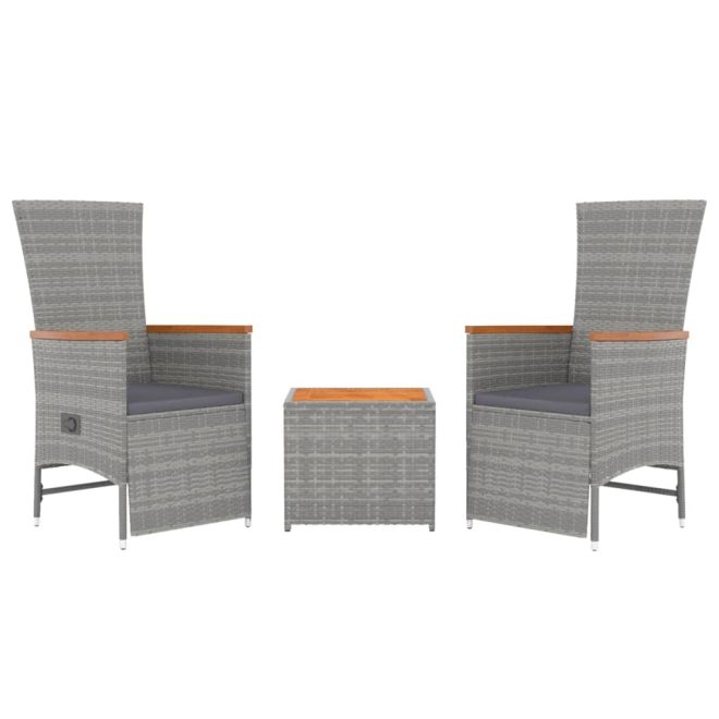 3 Piece Garden Lounge Set Grey Poly Rattan&Solid Wood Acacia