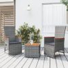 3 Piece Garden Lounge Set Grey Poly Rattan&Solid Wood Acacia