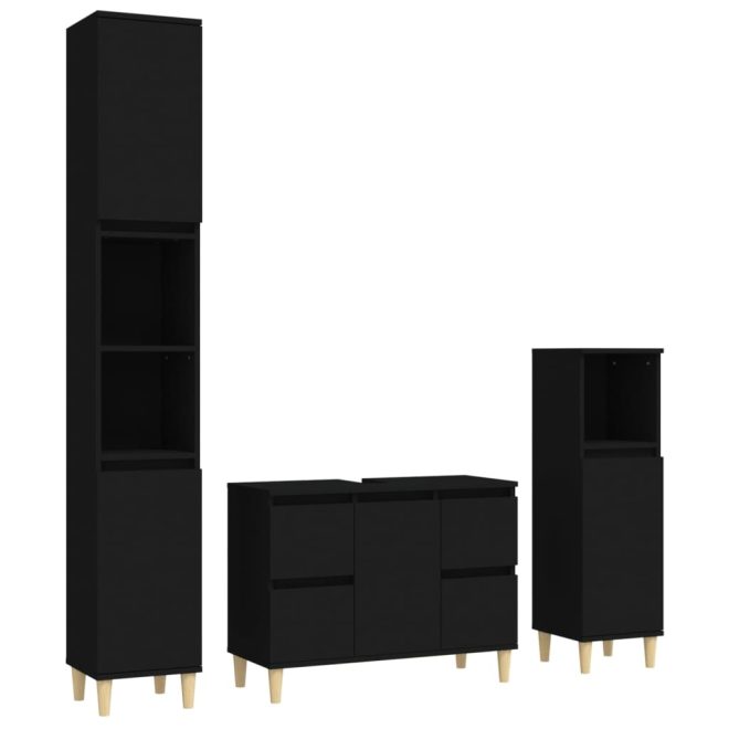 3 Piece Bathroom Furniture Set Engineered Wood – Black