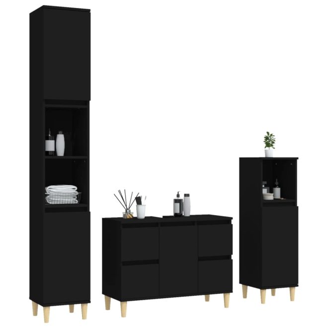 3 Piece Bathroom Furniture Set Engineered Wood – Black