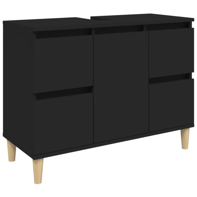 3 Piece Bathroom Furniture Set Engineered Wood – Black