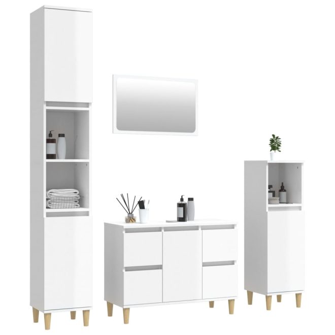 4 Piece Bathroom Furniture Set Engineered Wood – High Gloss White