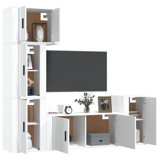 5 Piece TV Cabinet Set Engineered Wood – White