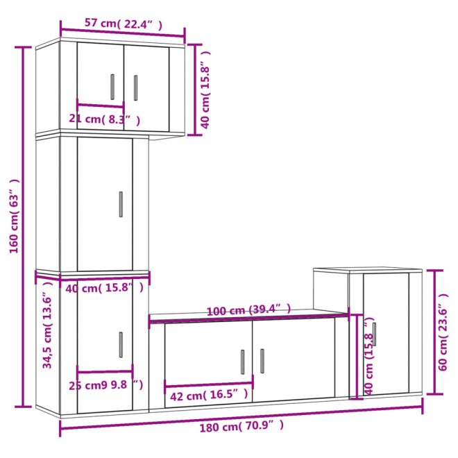 5 Piece TV Cabinet Set Engineered Wood – White