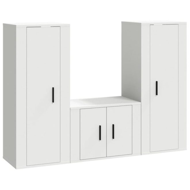 3 Piece TV Cabinet Set Engineered Wood – White