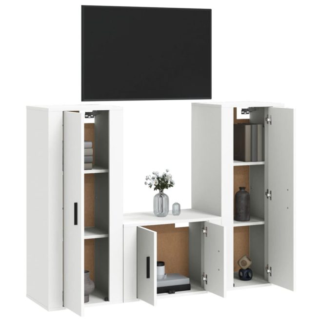 3 Piece TV Cabinet Set Engineered Wood – White