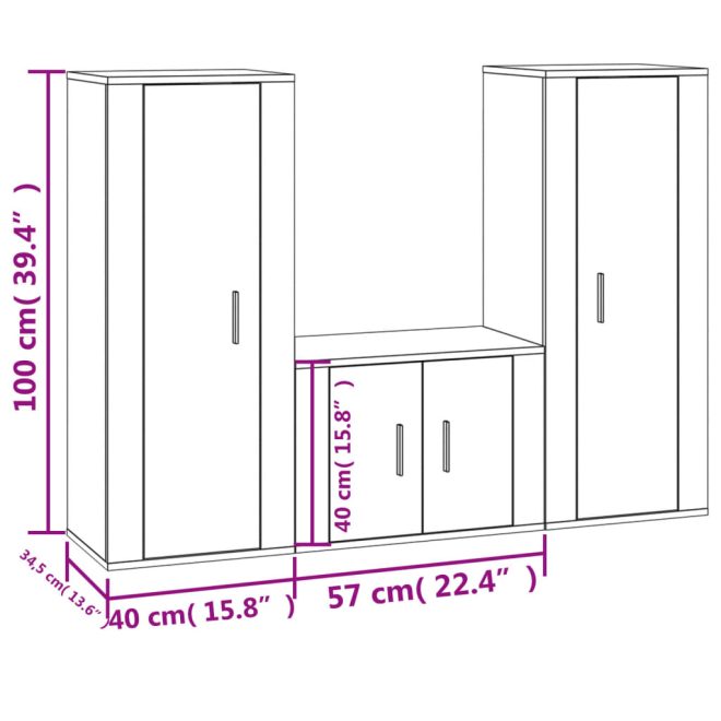 3 Piece TV Cabinet Set Engineered Wood – White