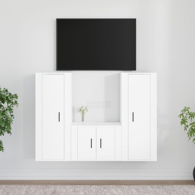 3 Piece TV Cabinet Set Engineered Wood – White