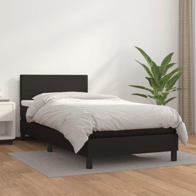 Box Spring Bed With Mattress Black 100×200 cm Faux Leather – Plain Design