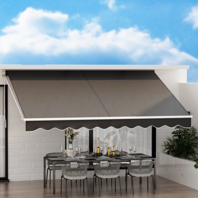 Retractable Folding Arm Awning Motorised Sunshade 4Mx2.5M Grey