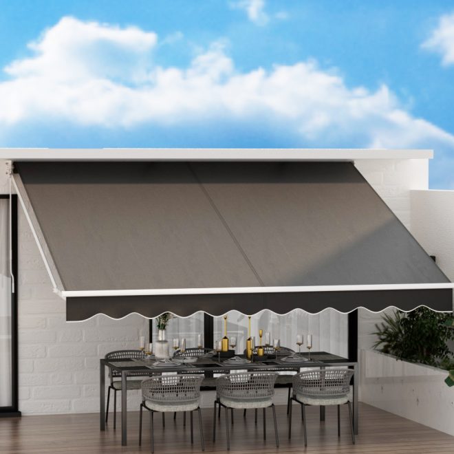 Retractable Folding Arm Awning Motorised Sunshade 4Mx3M Grey