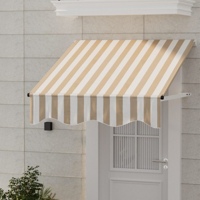 Window Door Awning 1mx1m Beige White Polyester Fabric Aluminum Frame