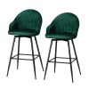 Set of 2 Bar Stools Kitchen Stool Dining Chairs Velvet Chair Barstool Mesial – Green