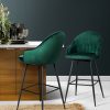 Set of 2 Bar Stools Kitchen Stool Dining Chairs Velvet Chair Barstool Mesial – Green