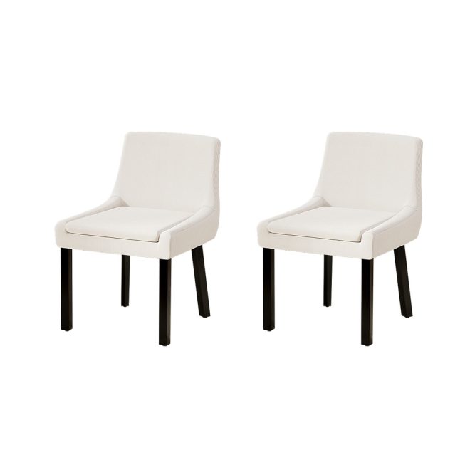 Dining Chairs Set of 2 Corduroy Wooden Beige