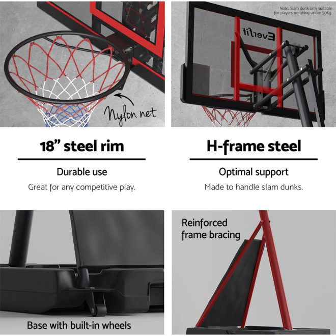 3.05M Basketball Hoop Stand System Adjustable Height Portable Red Pro