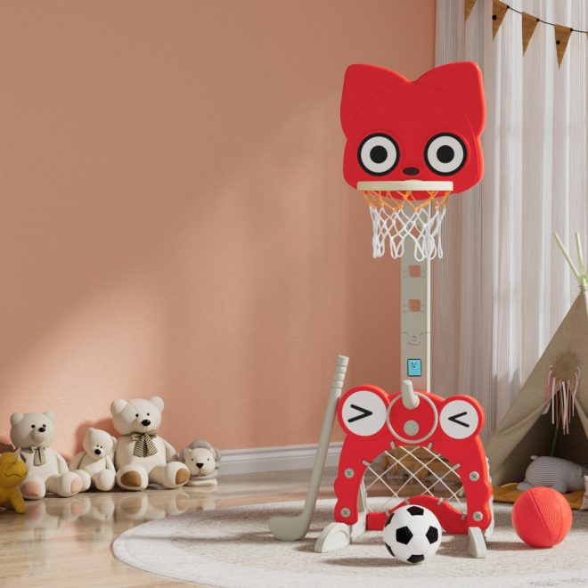 Kids Basketball Hoop Stand Adjustable 5-in-1 Sports Center Toys Set Red