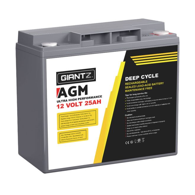 AGM Deep Cycle Battery 12V 25Ah Box Portable Solar Caravan Camping