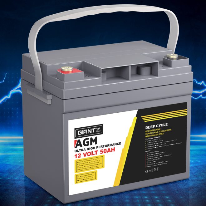 AGM Deep Cycle Battery 12V 50Ah Box Portable Solar Caravan Camping