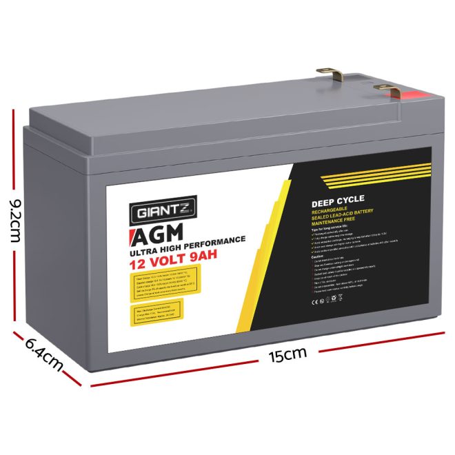 AGM Deep Cycle Battery 12V 9Ah Box Portable Solar Caravan Camping