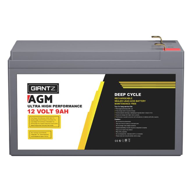 AGM Deep Cycle Battery 12V 9Ah Box Portable Solar Caravan Camping