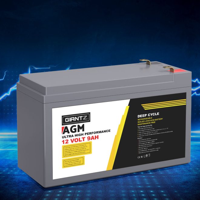 AGM Deep Cycle Battery 12V 9Ah Box Portable Solar Caravan Camping