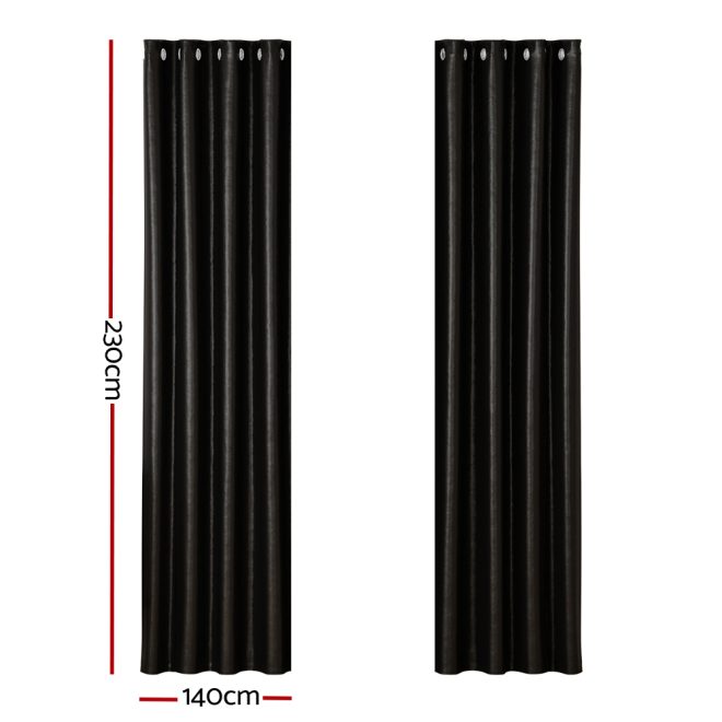 2X Blockout Curtains Blackout Window Curtain Eyelet – 140×230 cm, Black