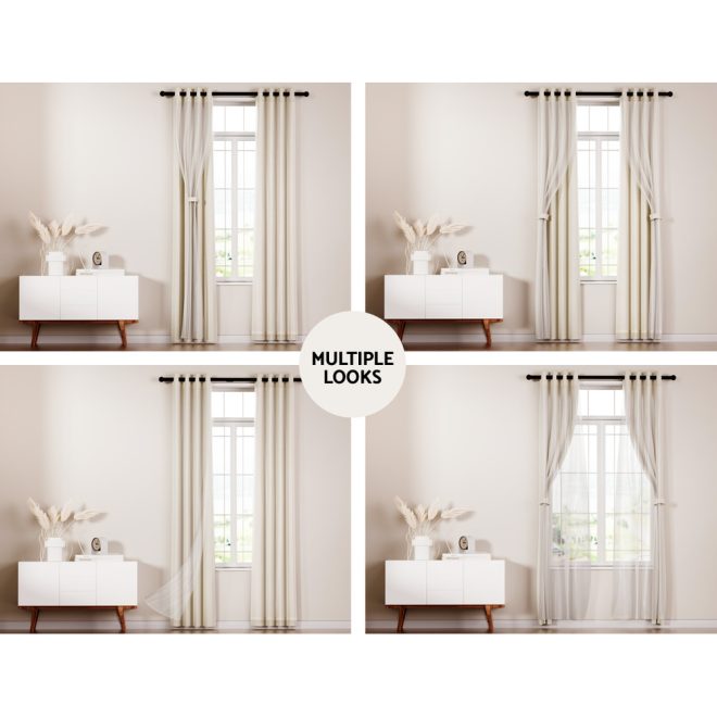 2X 132x160cm Blockout Sheer Curtains Beige