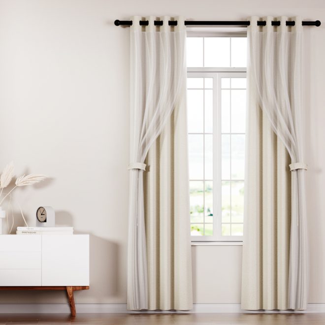 2X 132x160cm Blockout Sheer Curtains Beige