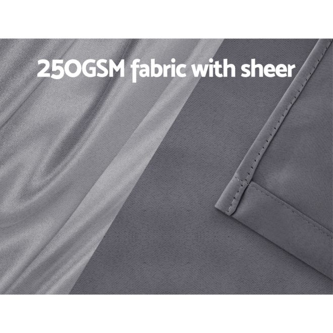 2X 132x213cm Blockout Sheer Curtains Charcoal