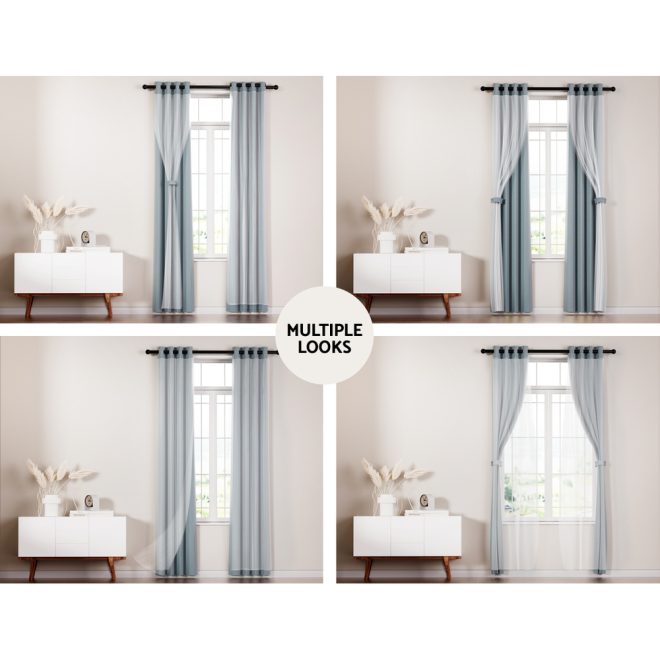 2X 132x242cm Blockout Sheer Curtains Light Grey