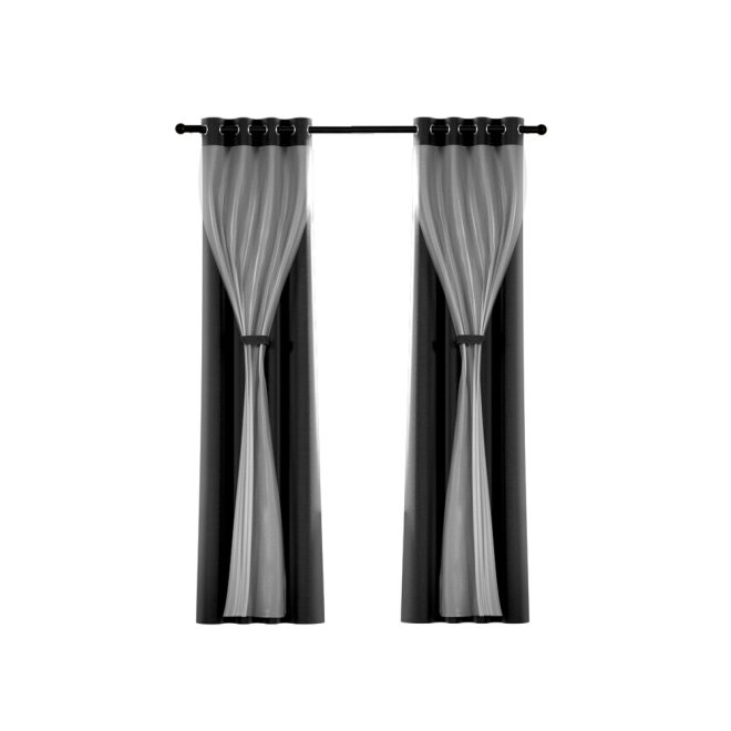 2X 132x304cm Blockout Sheer Curtains Black