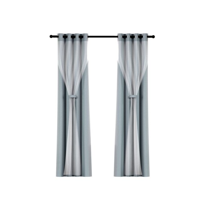 2X 132x304cm Blockout Sheer Curtains Light Grey