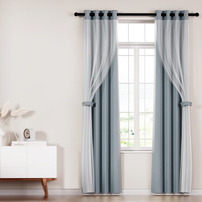 2X 132x304cm Blockout Sheer Curtains Light Grey