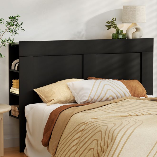 Bed Head Headboard Queen with Shelves – CABI Black